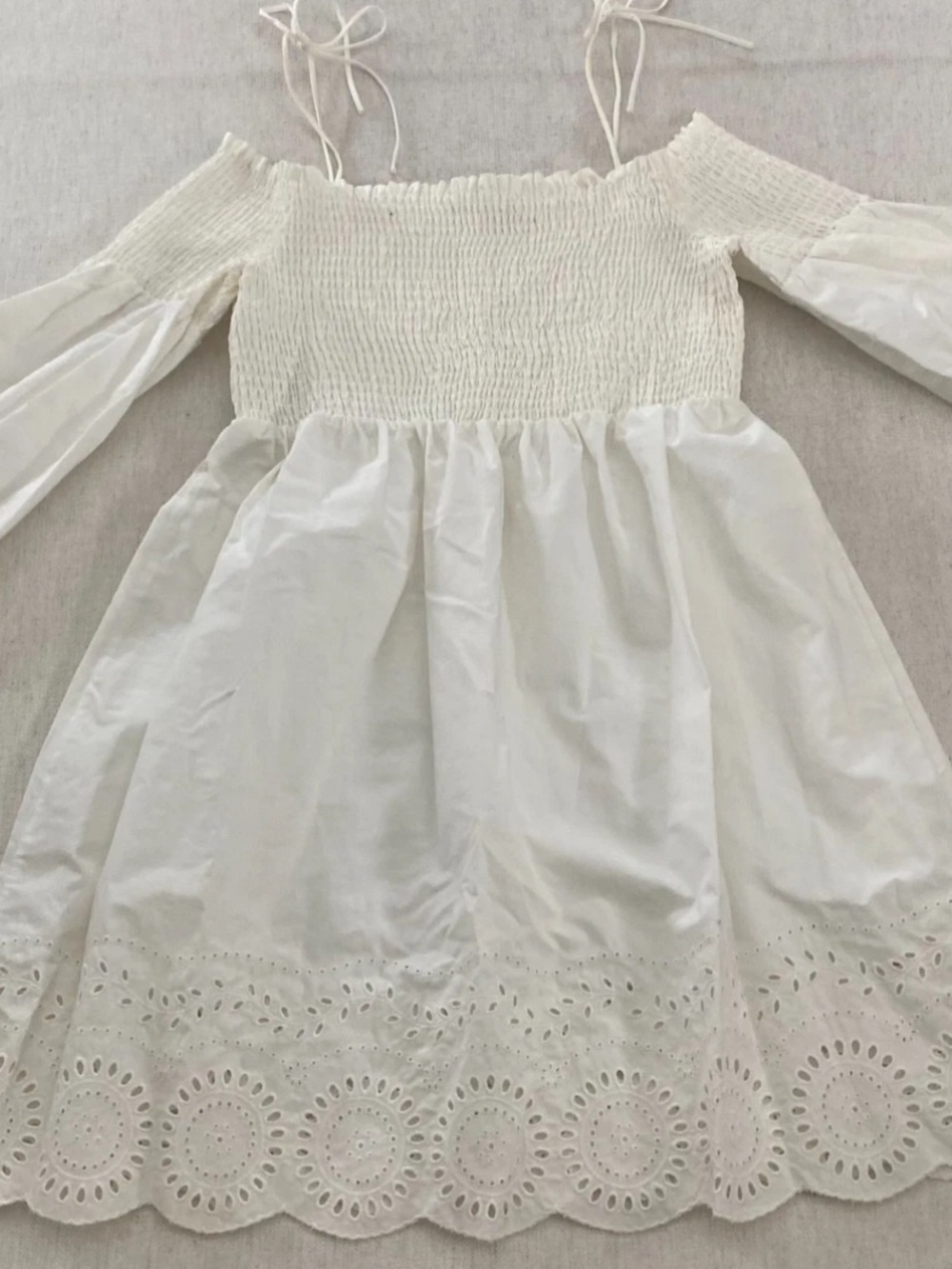 Rachel Roy 100% Cotton White Off Shoulder Eyelet Dress Spaghetti Strap Summer